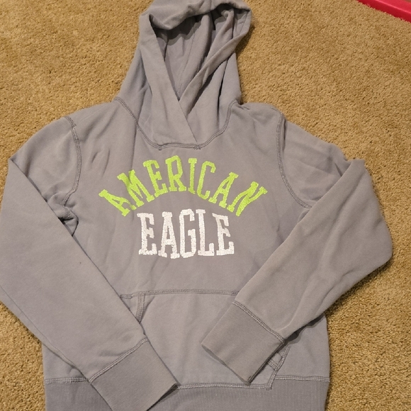 American Eagle Outfitters Tops - American Eagle Gray Hoodie with Lime and White Chest Logo